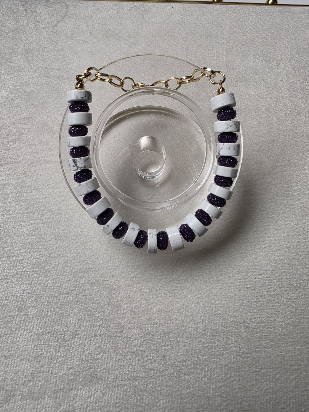 Howlite and Acrylic Purple Beaded Bracelet with Gold Chain Accent